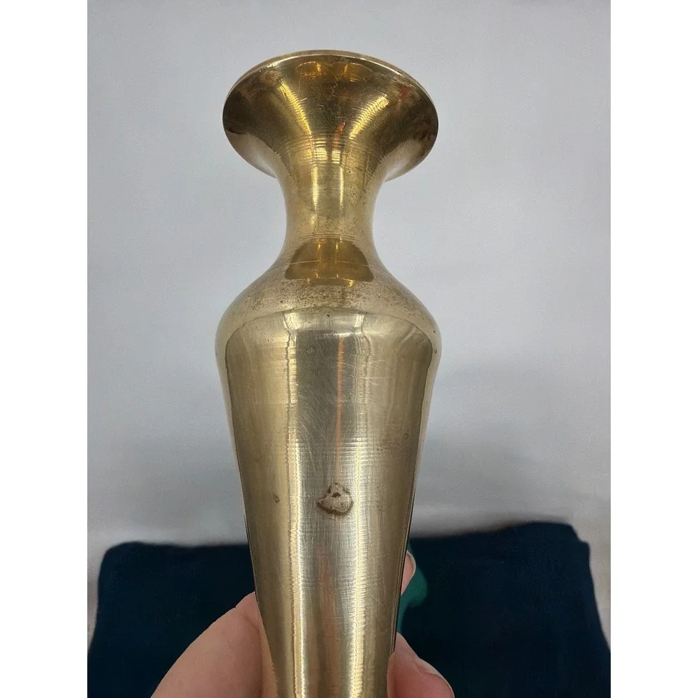 Vintage Brass Bud Vase Flared Rim Decorative Gold Tone Flower Vase Made in India